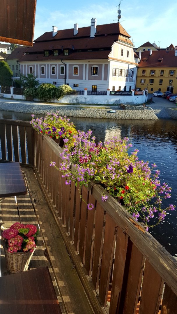 Pension WOK Český Krumlov balcony by the Vltava river bank